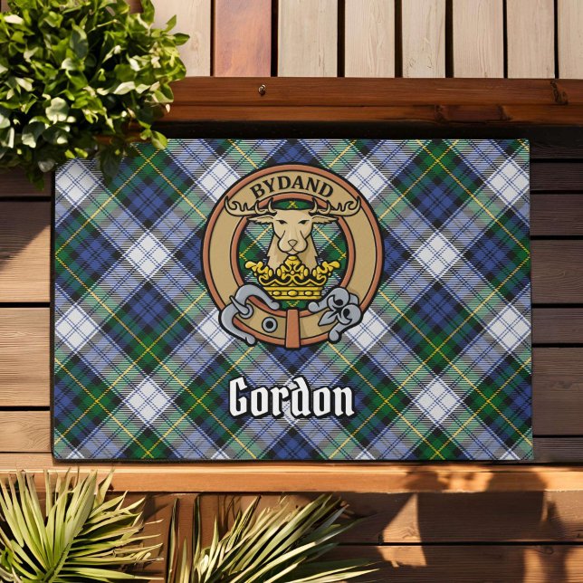 Clan Gordon Crest over Dress Tartan Deurmat (Creator heeft geüpload)