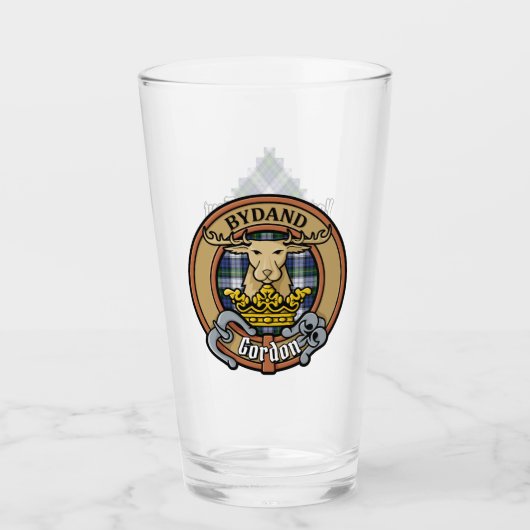 Clan Gordon Crest over Dress Tartan Glas (Voorkant)