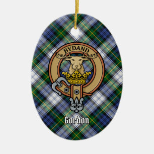 Clan Gordon Crest over Dress Tartan Keramisch Ornament