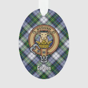 Clan Gordon Crest over Dress Tartan Ornament