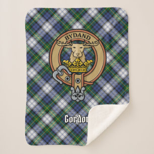 Clan Gordon Crest over Dress Tartan Sherpa Deken