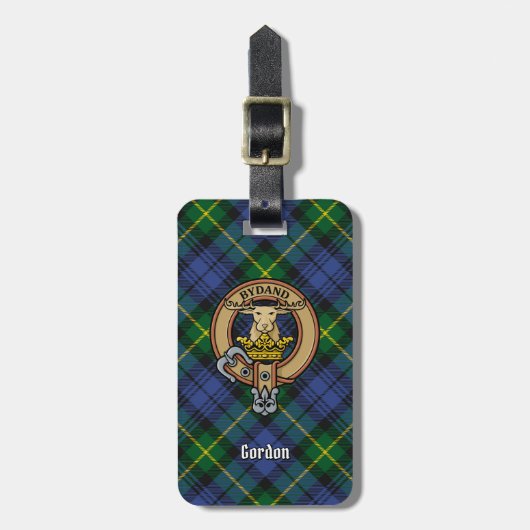 Clan Gordon Crest over Tartan Bagagelabel (Voorkant verticaal)