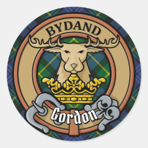 Clan Gordon Crest over Tartan Ronde Sticker