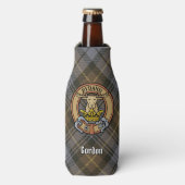Clan Gordon Crest over Weathered Tartan Flesjeskoeler (Fles Voorkant)