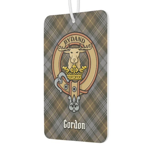 Clan Gordon Crest over Weathered Tartan Luchtverfrisser (Links)