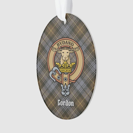 Clan Gordon Crest over Weathered Tartan Ornament (voorkant)