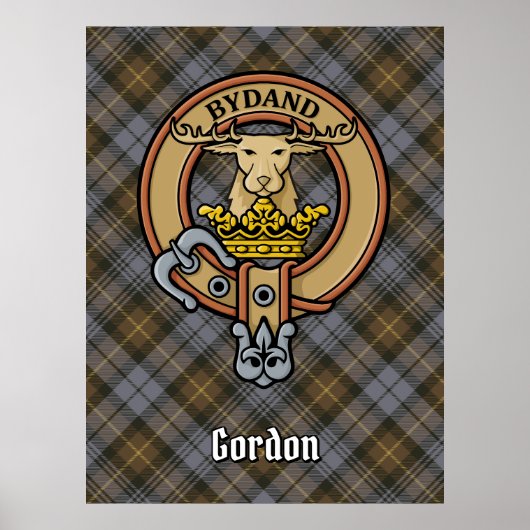 Clan Gordon Crest over Weathered Tartan Poster (Voorkant)