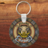 Clan Gordon Crest over Weathered Tartan Sleutelhanger (Voorkant)