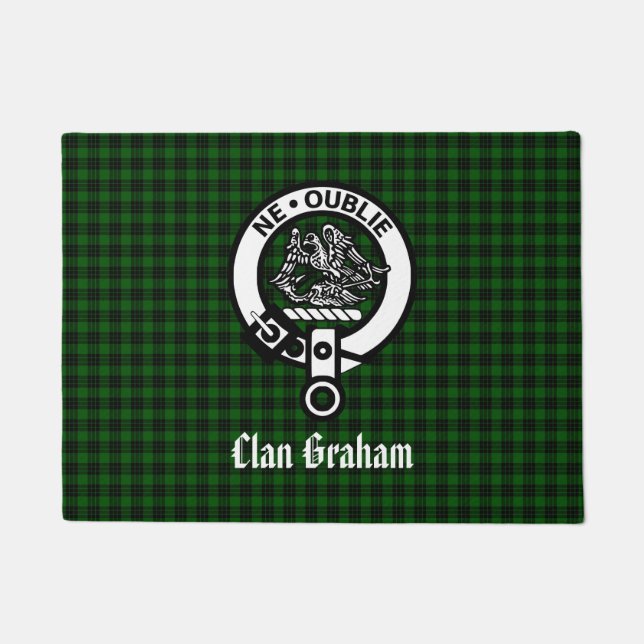Clan Graham Crest en Tartan Deurmat (Voorkant)
