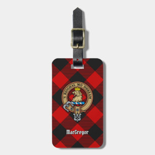 Clan Gregor Crest over Rob Roy Tartan Bagagelabel