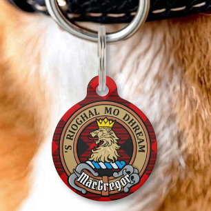 Clan Gregor Crest over Rob Roy Tartan Huisdierpenning