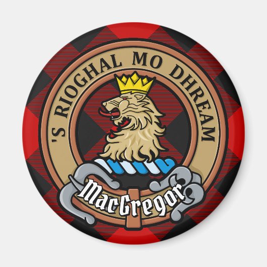 Clan Gregor Crest over Rob Roy Tartan Magneet (Voorkant)