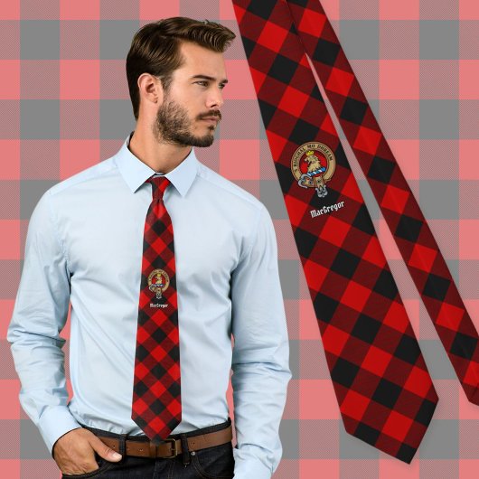 Clan Gregor Crest over Rob Roy Tartan Stropdas