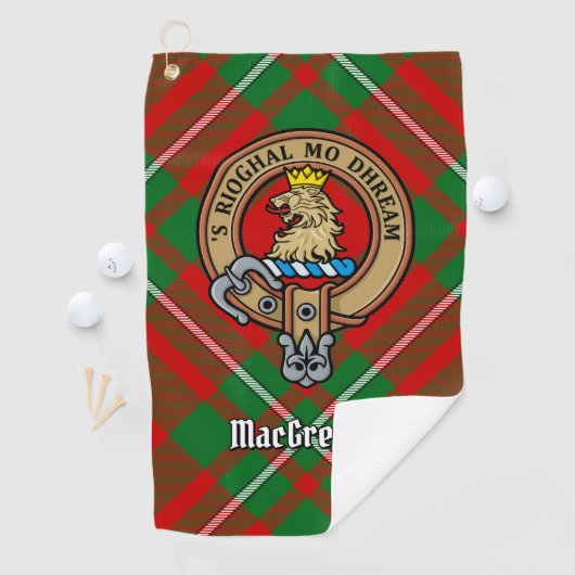 Clan Gregor Crest over Tartan Golf Towel Golfhanddoek (Insitu)