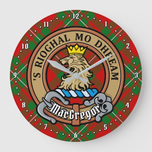 Clan Gregor Crest over Tartan Grote Klok (Voorkant)