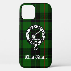 Clan Gunn Crest Badge en Tartan iPhone 12 Hoesje