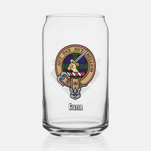 Clan Gunn Crest over Tartan Blikvorm Glas (Voorkant)
