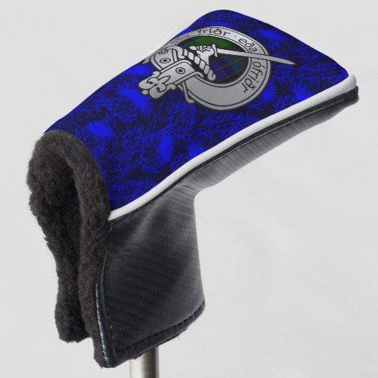 Clan Gunn Crest & Tartan op Thistle Golfheadcover (3/4 voorkant)