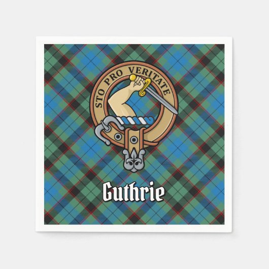 Clan Guthrie Crest over Tartan Servet (Voorkant)