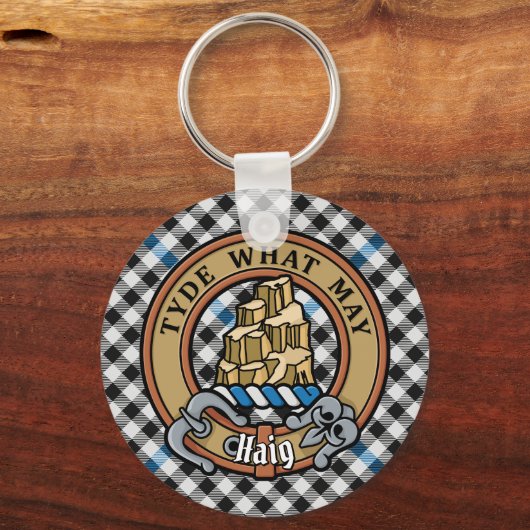 Clan Haig Crest over Check Tartan Sleutelhanger (Voorkant)