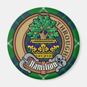 Clan Hamilton Crest over jagen Tartan Magneet