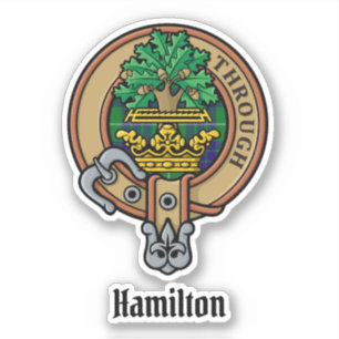 Clan Hamilton Crest over jagen Tartan Sticker