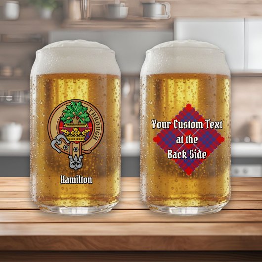 Clan Hamilton Crest over Red Tartan Blikvorm Glas