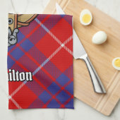 Clan Hamilton Crest over Red Tartan Kitchen Towel Theedoek (Quarter Fold)
