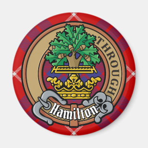 Clan Hamilton Crest over Red Tartan Magneet