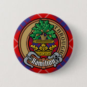 Clan Hamilton Crest over Red Tartan Ronde Button 5,7 Cm (Voorkant)