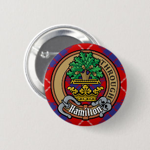 Clan Hamilton Crest over Red Tartan Ronde Button 5,7 Cm