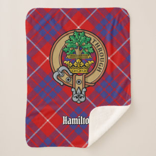 Clan Hamilton Crest over Red Tartan Sherpa Deken