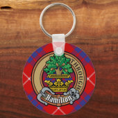 Clan Hamilton Crest over Red Tartan Sleutelhanger (Voorkant)