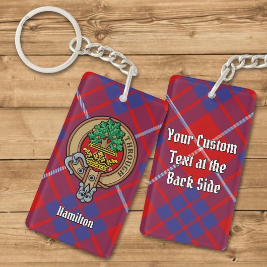 Clan Hamilton Crest over Red Tartan Sleutelhanger