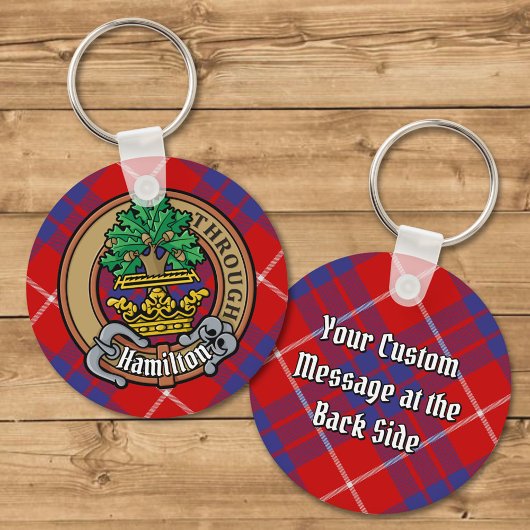 Clan Hamilton Crest over Red Tartan Sleutelhanger