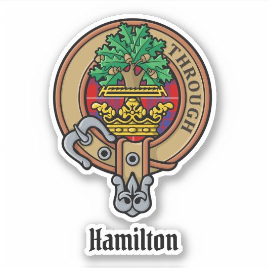 Clan Hamilton Crest over Red Tartan Sticker (Voorkant)