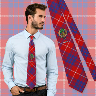 Clan Hamilton Crest over Red Tartan Stropdas