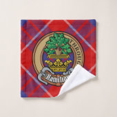 Clan Hamilton Crest sur Red Tartan (Gant de toilette)