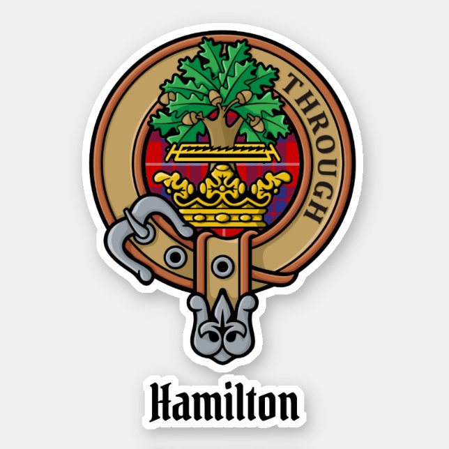 Clan Hamilton Crest sur Red Tartan Sticker (Devant)