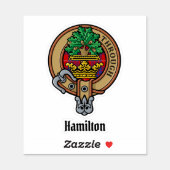 Clan Hamilton Crest sur Red Tartan Sticker (Feuille)