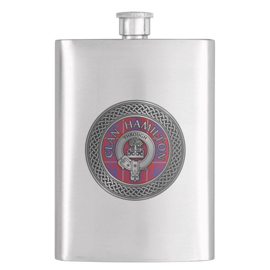 Clan Hamilton Crest & Tartan Knot Flask Flacon (Voorkant)