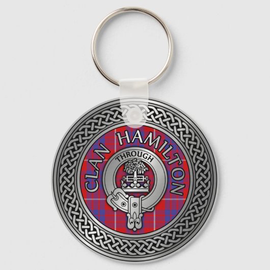 Clan Hamilton Crest & Tartan Knot Sleutelhanger (Voorkant)
