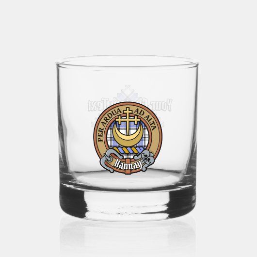 Clan Hannay Crest over Tartan Whisky Glas (Voorkant)