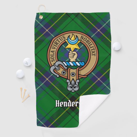 Clan Henderson Crest over Tartan Golfhanddoek (Insitu)