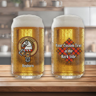 Clan Hepburn Crest over Tartan Blikvorm Glas