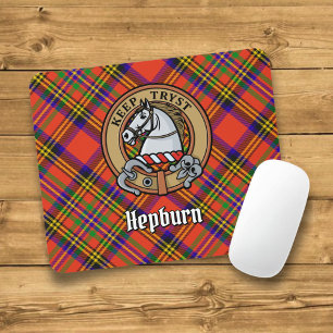 Clan Hepburn Crest over Tartan Muismat