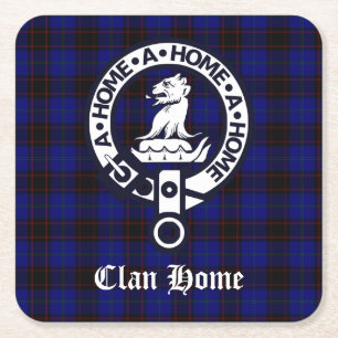 Clan Home Crest Badge en Tartan Vierkante Kartonnen Onderzetter
