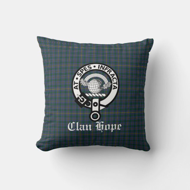 Clan Hope Crest Badge & Tartan Kussen (Voorkant)
