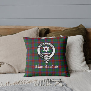 Clan Jardine Crest Badge en Tartan Kussen