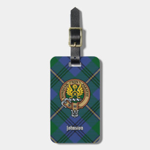 Clan Johnston Crest over Tartan Bagagelabel